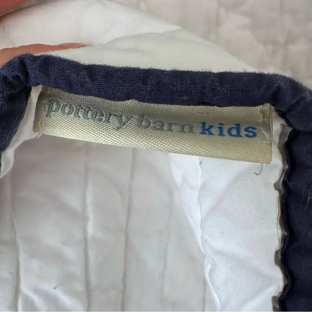 POTTERY BARN KIDS white Harper navy trim baby quilt